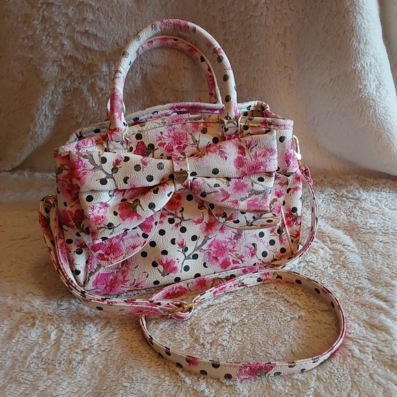 🌺 LIKE NEW Betsey Johnson Floral Polka Dot Shoulder/Crossbody Bag - Picture 2 of 16